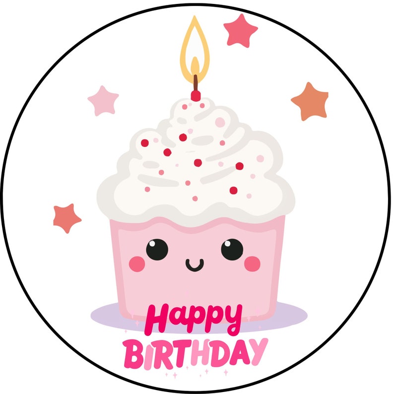 8 Inch Circular Printable. Pink Cupcake With Smile and One Candle ...