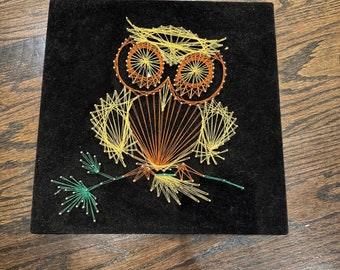Vintage Art Wall Hanging Owl String Art Thread Velvet