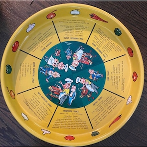 Vintage Metal Barware Tray Round Recipe Illustration