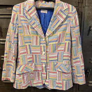 Vintage Blazer Pattern Patchwork Quilt Style Striped Unisex Men Women 34 Small