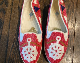 Vintage Beadz Nautical Ships Wheel Boat Schuhe Rot Größe 6