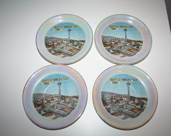 Vintage Clown Glass Seattle World's Fair 1962 Saucers Set of Four