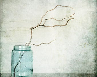 Blue Jar Still Life Photography Print, Minimal Kitchen Art