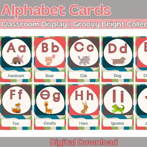 Tarjetas con animales del alfabeto / Aprendizaje temprano / Etapa básica / Aula primaria / Decoración del aula