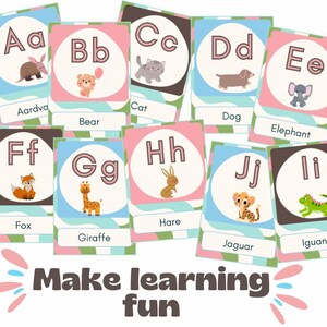 Dieren alfabetkaarten | Vroeg leren | Fundamentele fase | Basisklas | Klasdecoratie | Pastelkleur