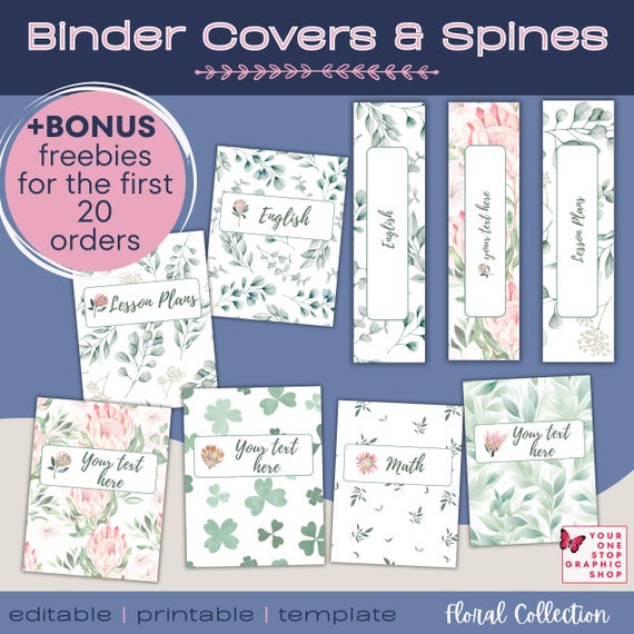 Binder covers + spines | editable template | 6 floral patterns | divider pages + tabs | attendance tracker