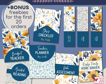 Binder covers + spines | editable template | 6 floral patterns | divider pages + tabs