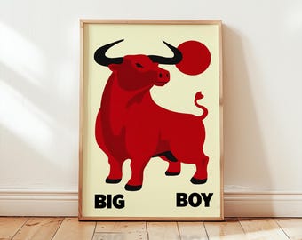 Big Boy Bull Print | Ecceltic Retro Poster | Graphic Animal Wall Art
