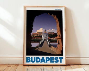 Budapest Travel Poster | Széchenyi Chain Bridge Wall Art | Vintage Print Wall Decor
