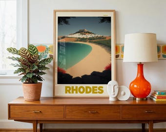 RHODES | Retro Reise-Druck | Mid Century Plakatkunst