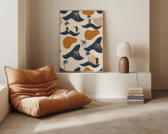 Palm Tree Beach Poster | Boho Surfer Pattern Print | Retro Surf Scene Wall Art