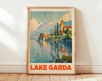 Lake Garda Travel Poster | Mid-Century Italian City Wall Art Print