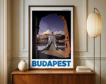 Budapest Travel Poster | Széchenyi Chain Bridge Wall Art | Vintage Print Wall Decor