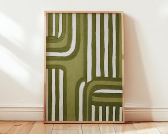 Olive Green Abstract Print | Mid Century Modern Geometric Poster