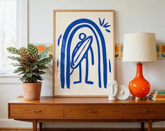 Abstract Surf Poster | Beach House Decor | Blue Surfer Wall Art Print