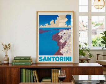 SANTORINI | Retro Reise-Druck | Mid Century Plakatkunst