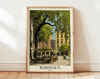 Bordeaux France Travel Poster | Vintage French City Street Scene Print