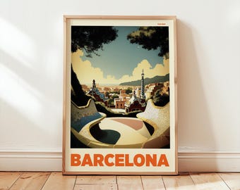 Park Güell Barcelona Travel Poster | Gaudí Architecture Print | Spain Cityscape