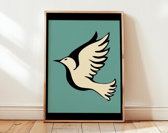 Swift Bird Print | Teal Vintage Illustration Poster | Mid-Century Boho Nature (Digital Download)
