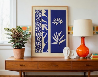 Matisse Botanical Print | Navy Blue Abstract Wall Art