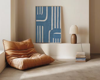 Hellblauer Abstrakter Druck | Mid Century Modern Geometrisches Plakat