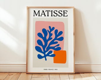 Henri Matisse Exhibition Print | Blue Botanical Cut Out Poster | Mid Century Modern Wall Decor