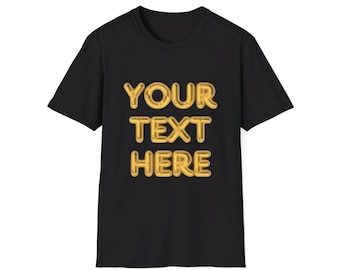 Personalised Gold Bubble Text Unisex Tee – Custom Balloon Font Shirt – Unique Gift – Trendy & Stylish Casual Wear