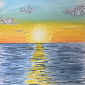 Original Oil Painting Ocean Sunset Impressionist/Post-Impressionist Style 16x20&quot;
