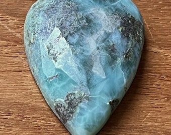 Large Faceted Larimar Teardrop Cabochon 40x26mm 61.6ct