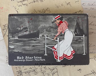 Antique Red Star Ship Postcard