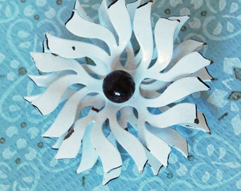 Vintage Black and White Enamel Flower Pin