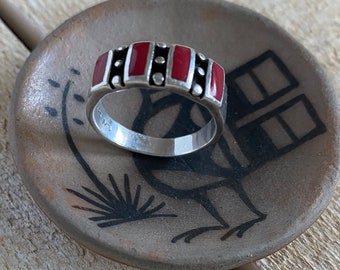 Vintage Native American Coral and Sterling Ring