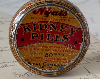 Caja metálica vintage para pastillas renales Nyals