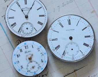 3 Vintage Pocket Watch Faces with Parts