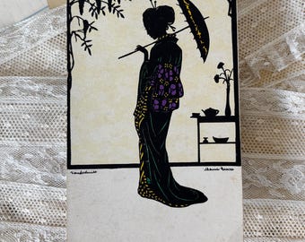 Antique Lady in Kimono German Postcard