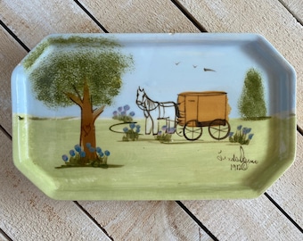 Plato de porcelana vintage pintado a mano