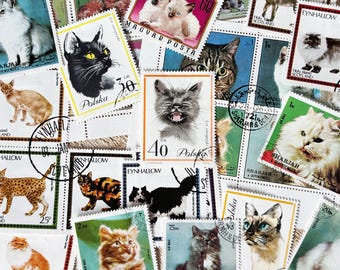 Sellos postales antiguos con gatos