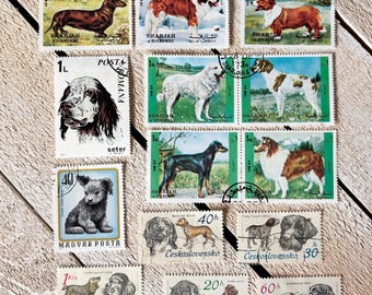 Sellos postales antiguos con forma de perro