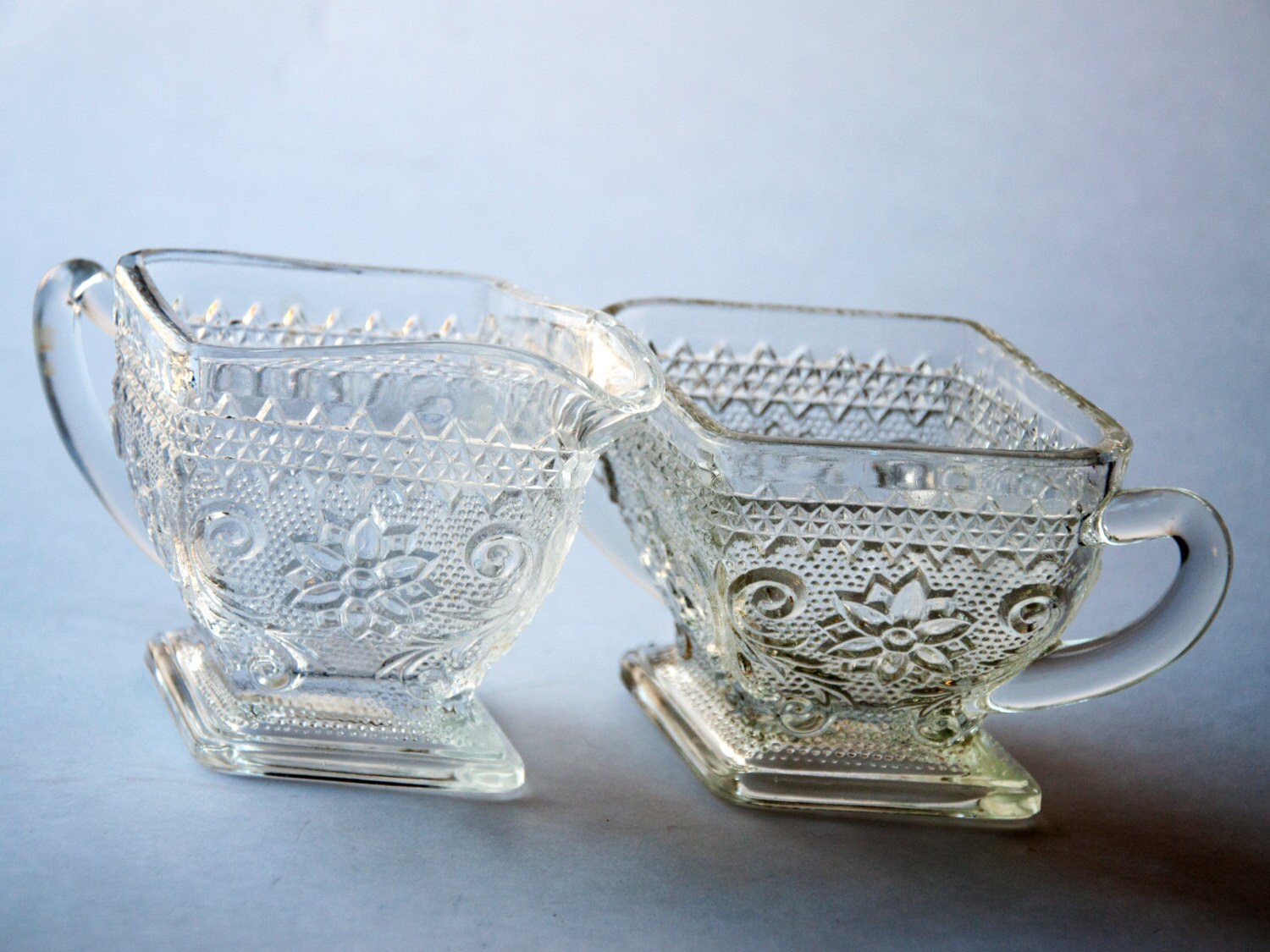 Clear Sandwich Glass Cream and Sugar Set Indiana Glass Etsy