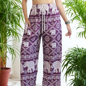 Thai Elephant Boho Pants – Ultra Soft Polyester | Unisex Lounge & Yoga Pants | Festival Trousers | made in Thailand