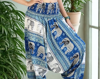 Boho Thai Harem Pants – Mandala Drop Crotch Trousers Rayon Pants forFestival, Yoga, Lounge | Free Size Made in Thailand