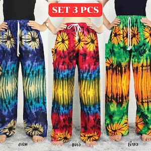 3-Pack Boho Harem Pants – Thai Elephant & Tie-Dye Styles, Lightweight Rayon, One Size Fits Most Free Shipping