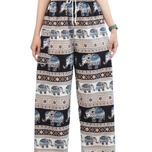 Elephant Print Lounge Pants: Soft Boho Yoga Trousers - Made in Thailand Blown- Hit