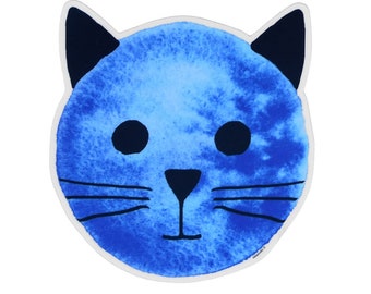 Cute Blue Moon Watercolor Cat Sticker, waterproof vinyl decal for laptops phones water bottles cars