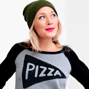 Damska dwukolorowa bluza polarowa z nadrukiem pizzy: Jesienna odzież damska, wygodna bluza polarowa, prezent dla miłośnika pizzy