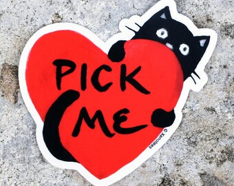 Black Cat Adoption Awareness Sticker, Cat Gifts, Valentines Day Gift for Cat Lover, Laptop Heart Decal, Vinyl Cat Sticker, Cat Lady Gift