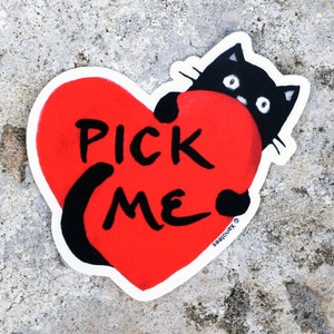 Black Cat Adoption Vinyl Sticker: Heart Laptop Decal