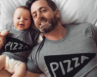 Pizza Lover Dad and Baby Matching Shirts - Cute 1st Fathers Day Gift Set - Father Son Matching Outfit - Shirts for Dad and Baby Girl or Boy