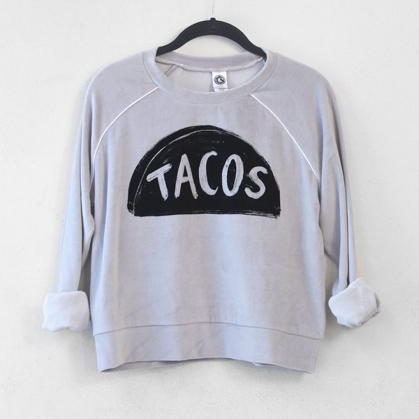 Bequemes Velour Taco Sweatshirt - Lustiges Sweatshirt - Einzigartiges Geschenk für Teenager - Weiche, stilvolle Teenager-Kleidung - Trendige, gemütliche Retro-Kleidung