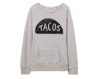 Women's Wide Neck Off Shoulder Taco Sweatshirt, Front pouch pocket, womens clothing, trendy teenage girl gifts, slim fit clothing women